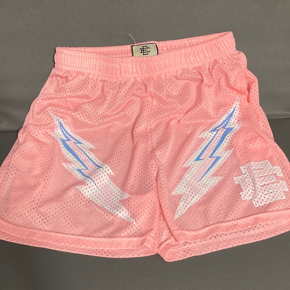 Eric Emanuel’s Pink Mesh Women Shorts with Lightning Design